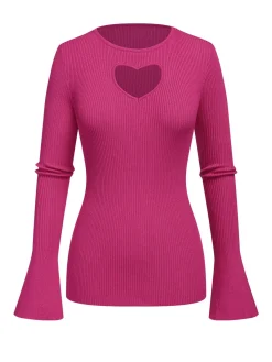 Sale Retro Stage 1970s Heart Cutout Knitted Solid Sweater