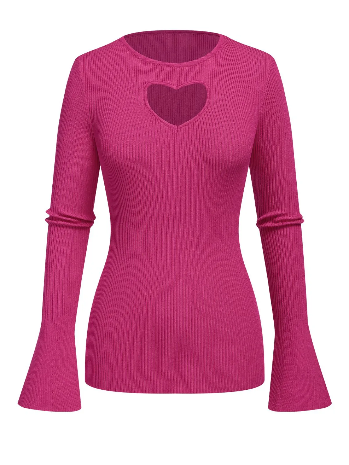 Sale Retro Stage 1970s Heart Cutout Knitted Solid Sweater