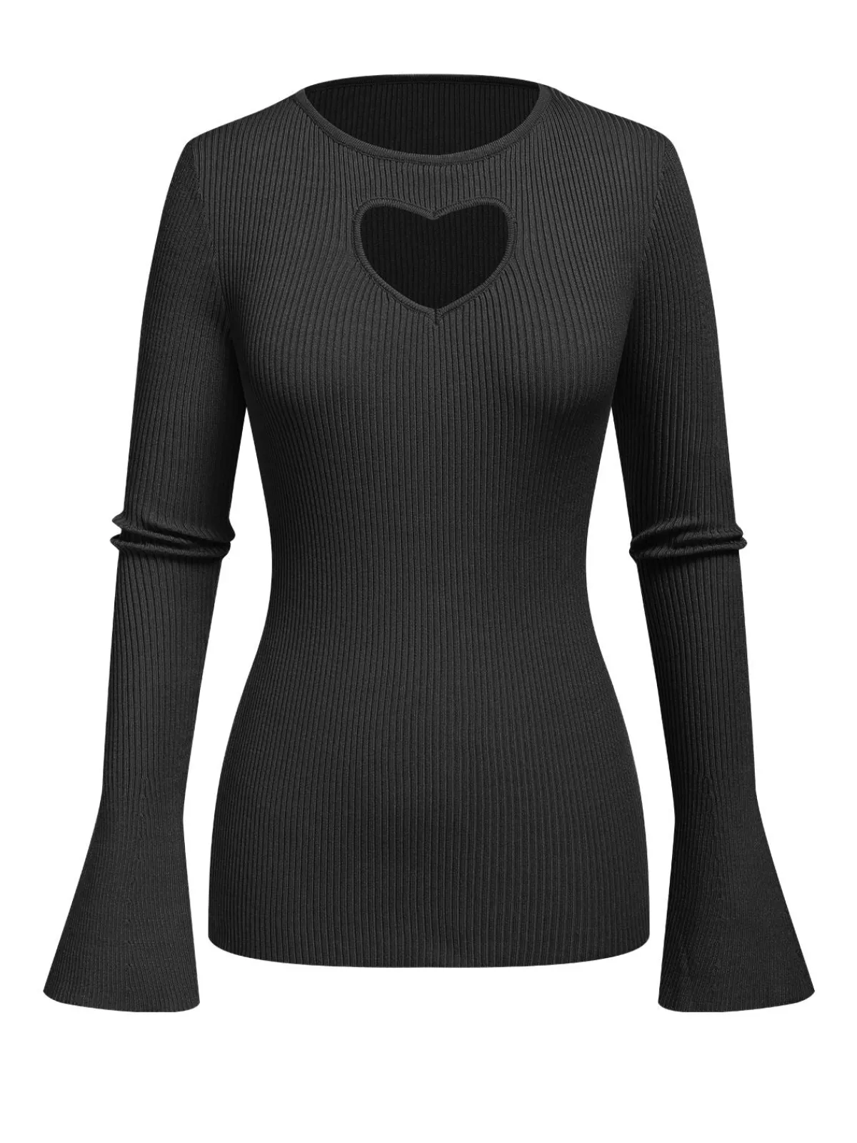 Sale Retro Stage 1970s Heart Cutout Knitted Solid Sweater