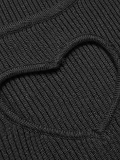 Sale Retro Stage 1970s Heart Cutout Knitted Solid Sweater