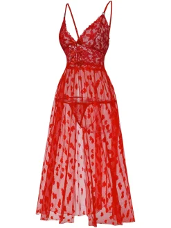 Online Retro Stage 1930s Heart Dot Lace Spaghetti Straps Nightgown