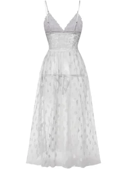 Online Retro Stage 1930s Heart Dot Lace Spaghetti Straps Nightgown
