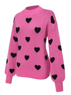 Outlet Retro Stage 1950s Heart Dots Knitted Solid Sweater
