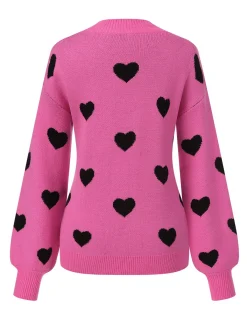 Outlet Retro Stage 1950s Heart Dots Knitted Solid Sweater