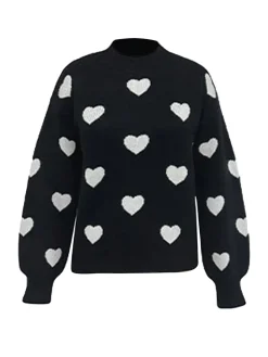 Outlet Retro Stage 1950s Heart Dots Knitted Solid Sweater