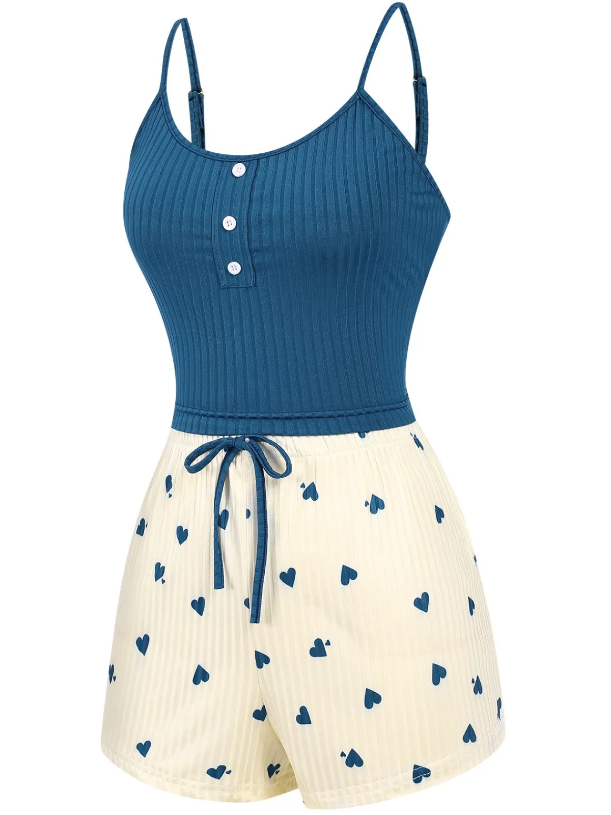Clearance Retro Stage 1960s Heart Knit Spaghetti Strap Pajama