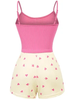 Clearance Retro Stage 1960s Heart Knit Spaghetti Strap Pajama