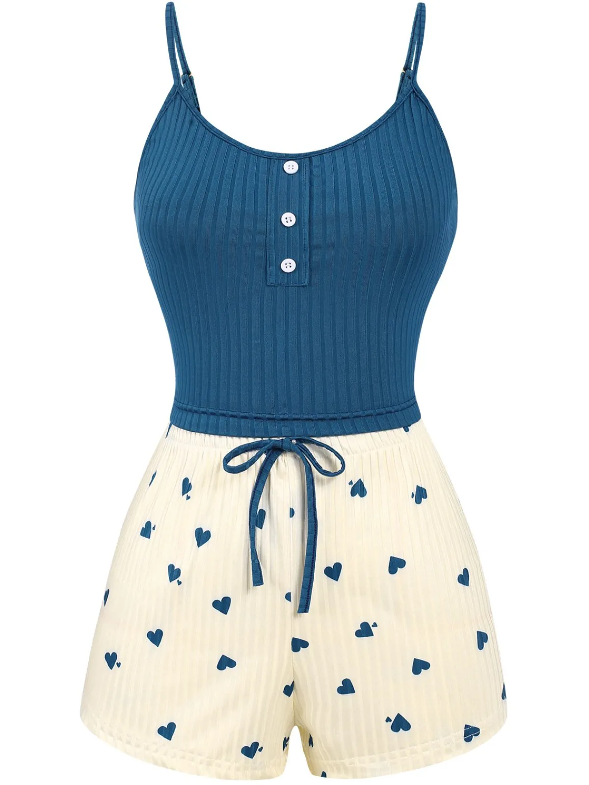 Clearance Retro Stage 1960s Heart Knit Spaghetti Strap Pajama