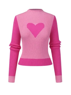 Outlet Retro Stage 1950s Heart Knitted Patchwork Sweater Pink