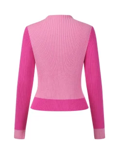 Outlet Retro Stage 1950s Heart Knitted Patchwork Sweater Pink