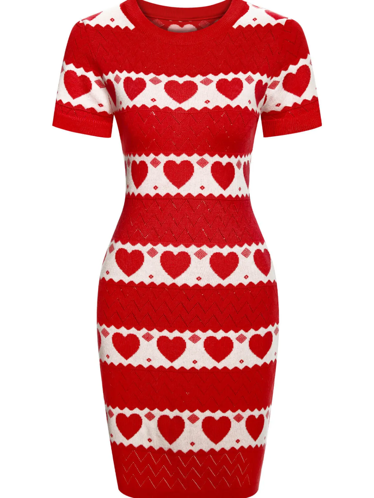 Online Retro Stage 1960s Heart Short Sleeved Knitted Dress