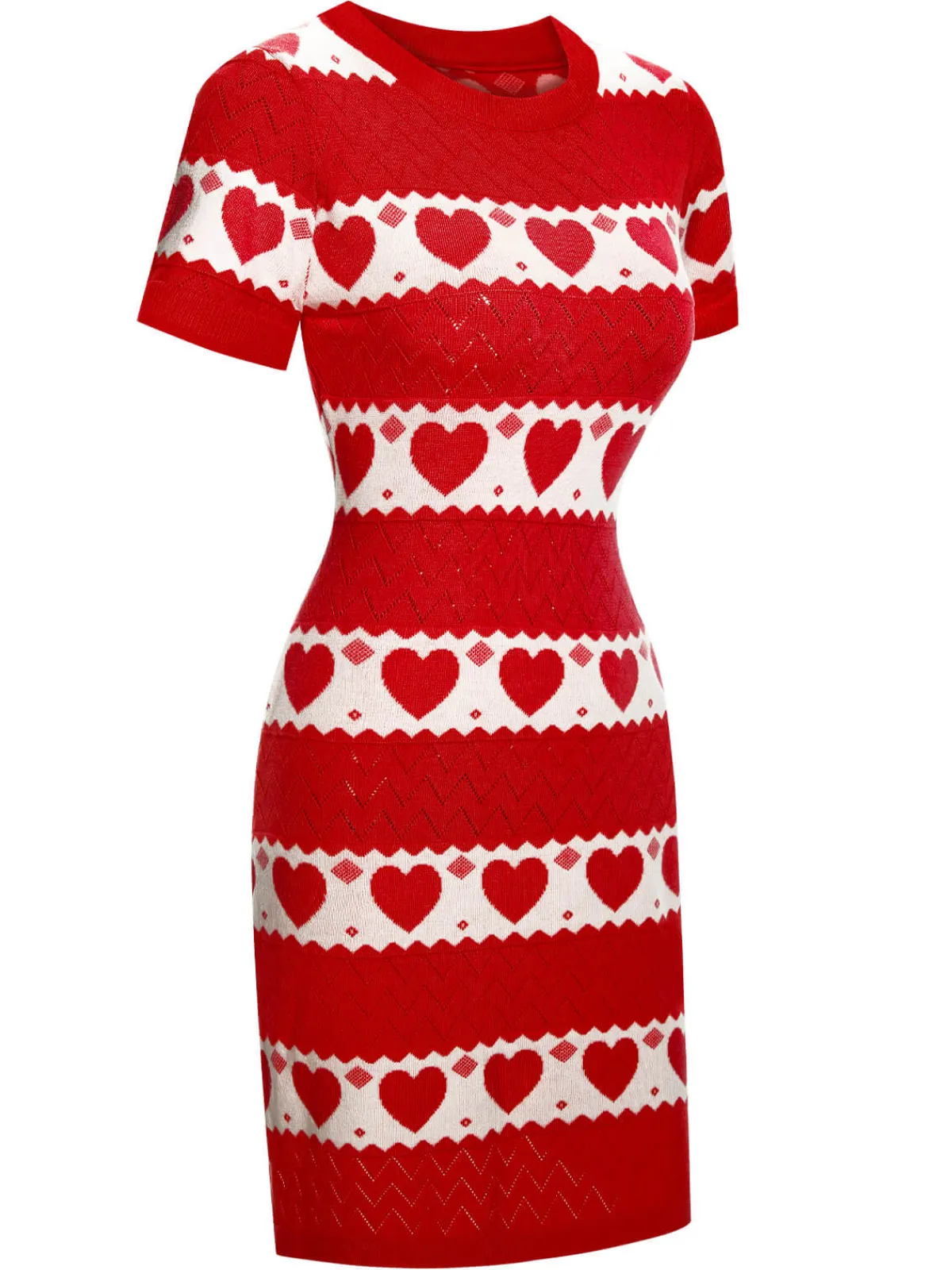 Online Retro Stage 1960s Heart Short Sleeved Knitted Dress