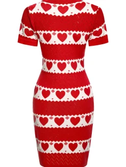 Online Retro Stage 1960s Heart Short Sleeved Knitted Dress