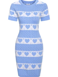 Online Retro Stage 1960s Heart Short Sleeved Knitted Dress