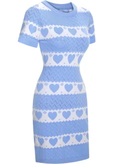 Online Retro Stage 1960s Heart Short Sleeved Knitted Dress