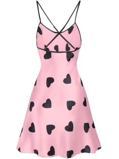 Hot Retro Stage 1960s Heart Spaghetti Straps Nightgown