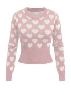Outlet Retro Stage 1940s Hearts Contrast Short Sweater