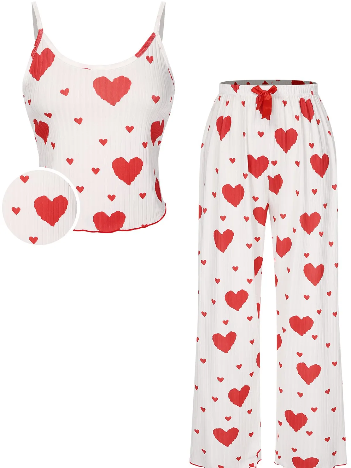 Best Retro Stage 1970s Hearts Knit Spaghetti Strap Pajamas