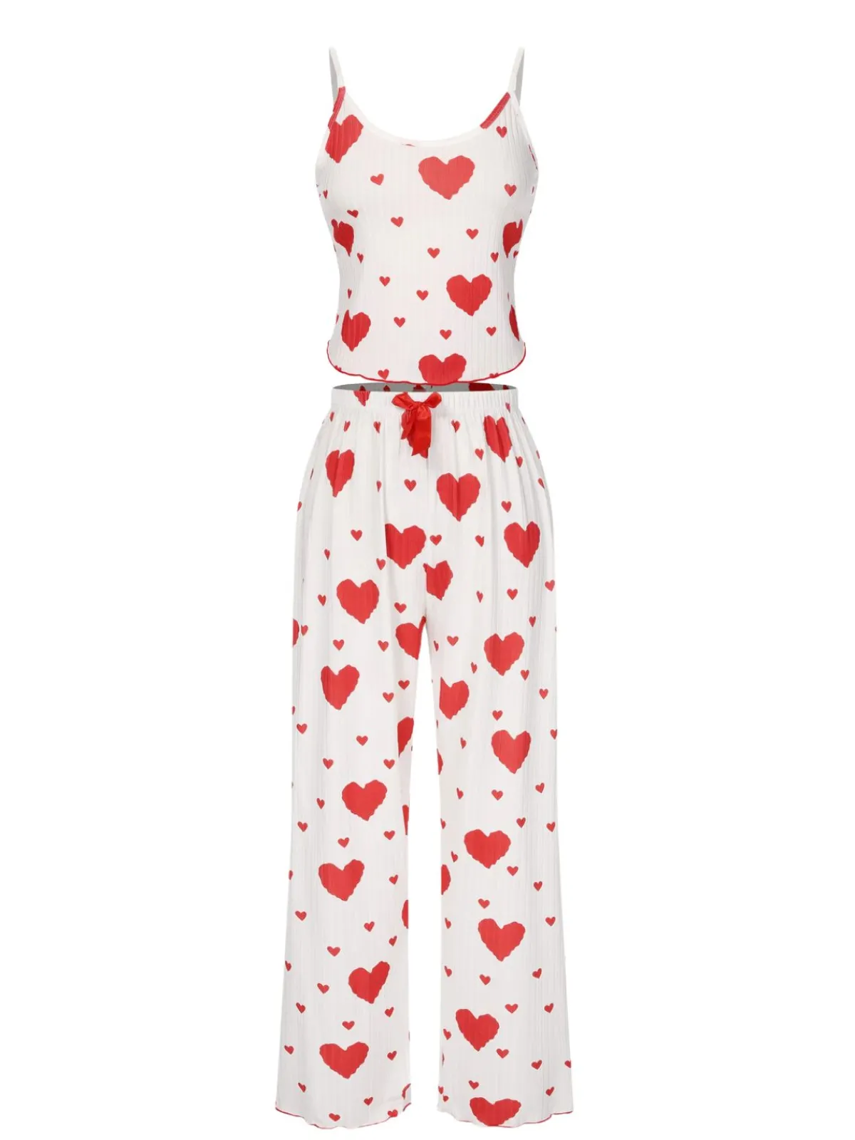 Best Retro Stage 1970s Hearts Knit Spaghetti Strap Pajamas
