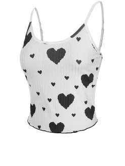 Best Retro Stage 1970s Hearts Knit Spaghetti Strap Pajamas