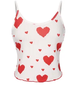 Best Retro Stage 1970s Hearts Knit Spaghetti Strap Pajamas