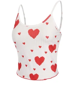 Best Retro Stage 1970s Hearts Knit Spaghetti Strap Pajamas
