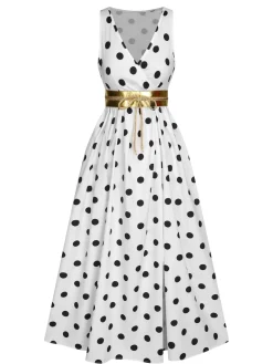 Fashion Retro Stage 1930s High Slit V-Neck Belted Dress