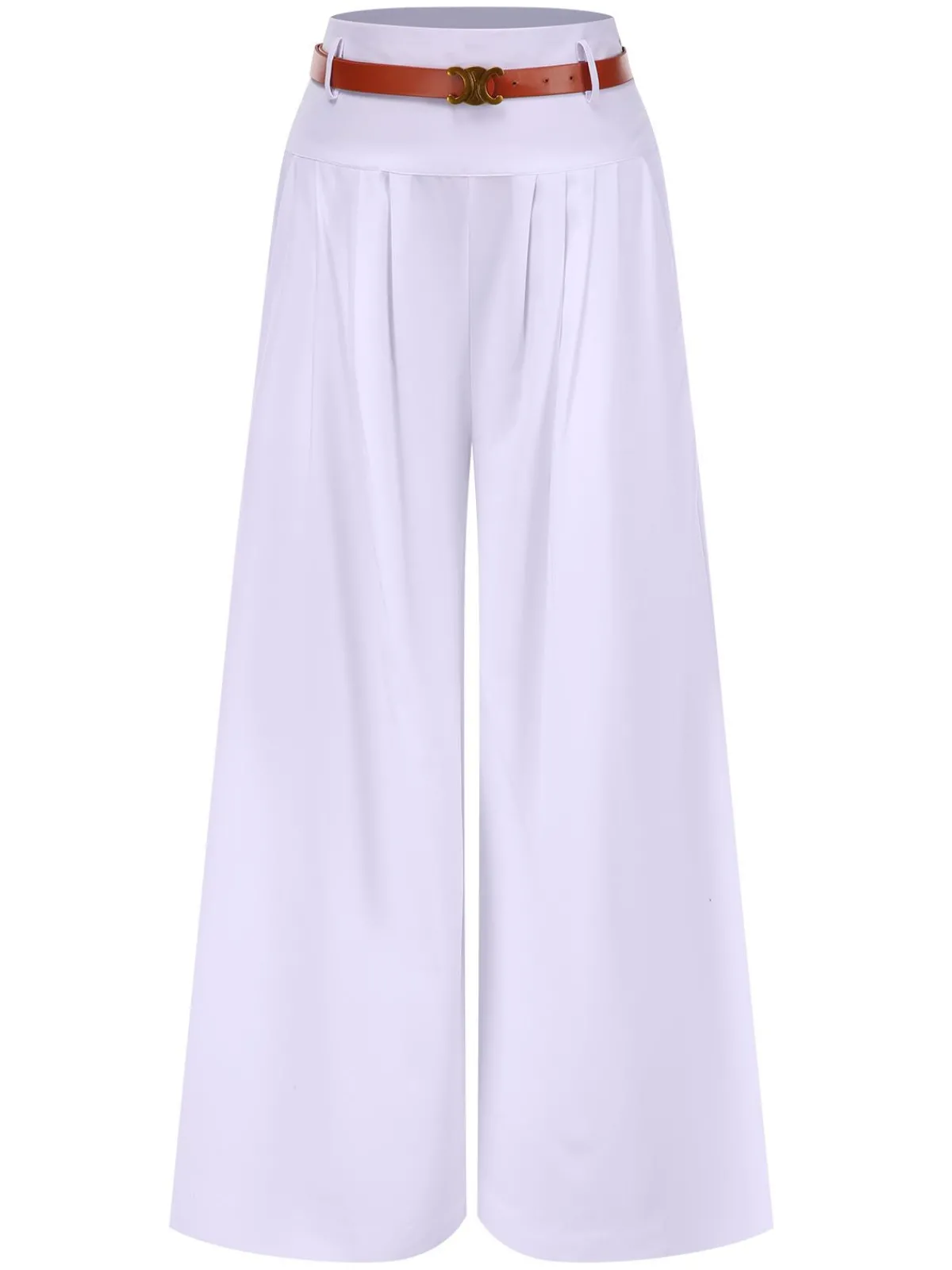 Sale Retro Stage 1930s High Waist Belted Wide-Leg Solid Pants