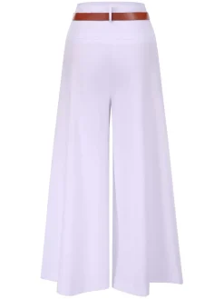 Sale Retro Stage 1930s High Waist Belted Wide-Leg Solid Pants