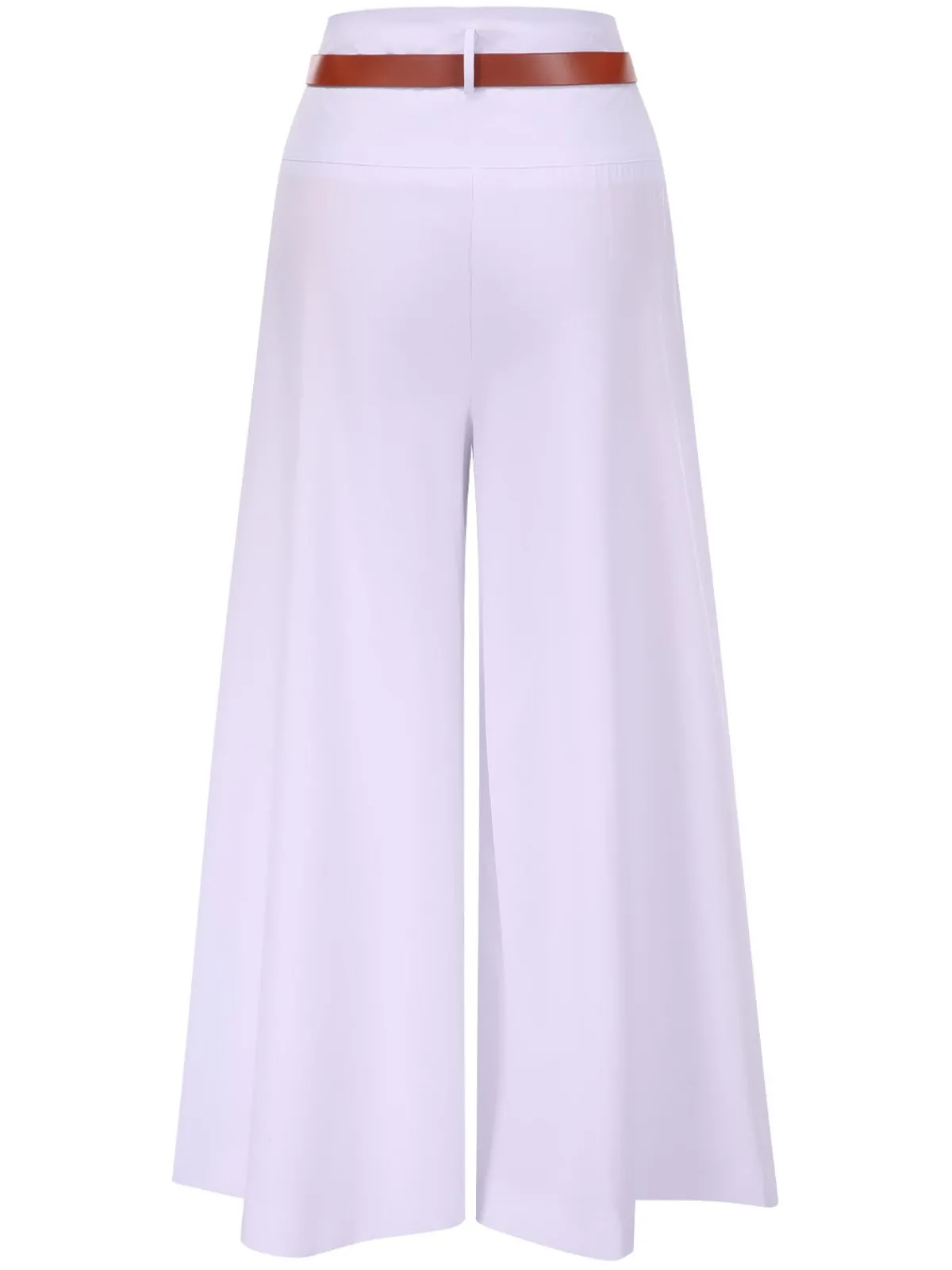 Sale Retro Stage 1930s High Waist Belted Wide-Leg Solid Pants