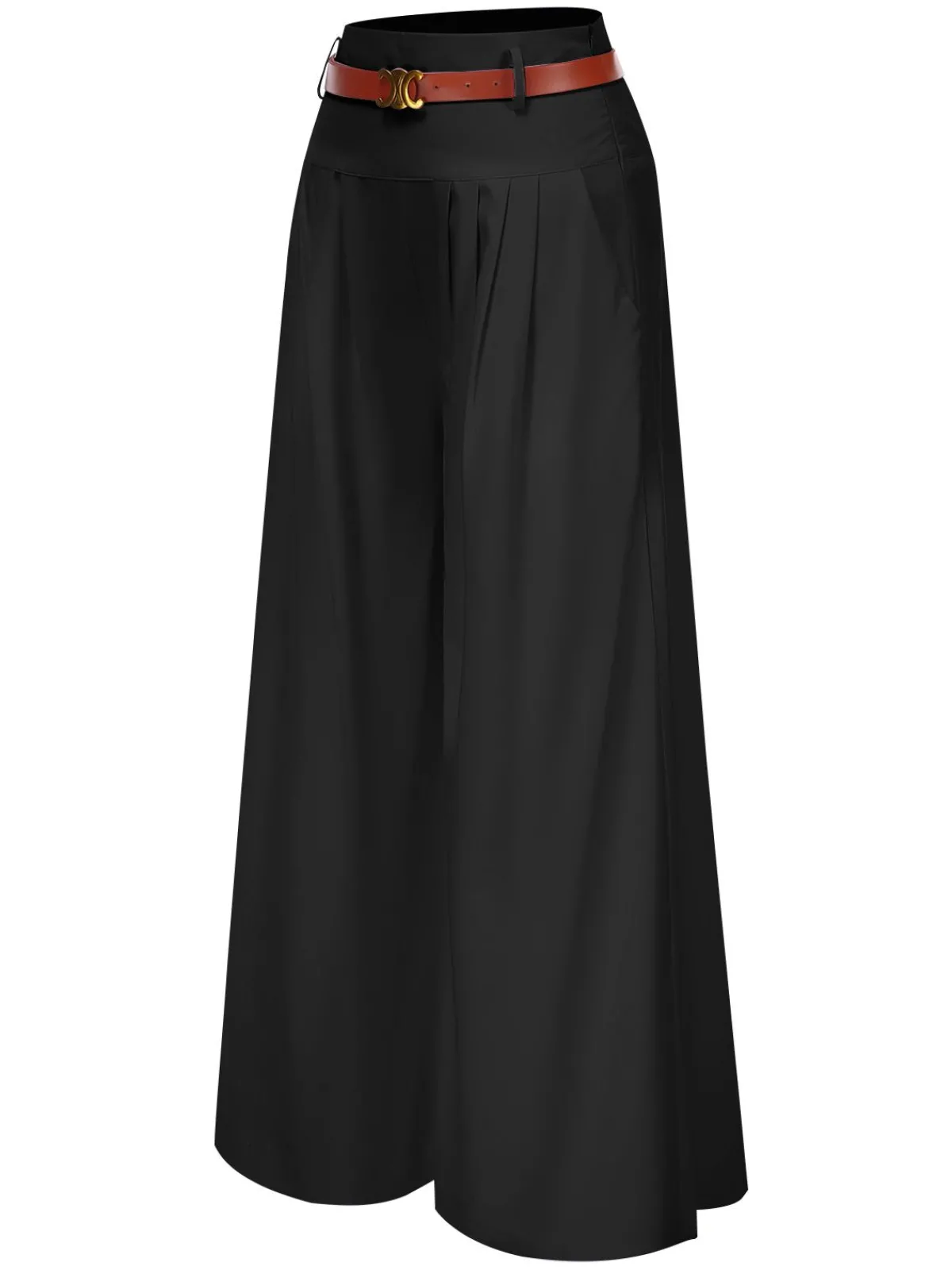 Sale Retro Stage 1930s High Waist Belted Wide-Leg Solid Pants