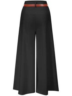Sale Retro Stage 1930s High Waist Belted Wide-Leg Solid Pants