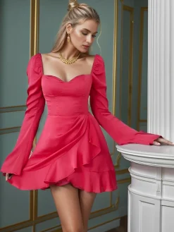Outlet Retro Stage 1960s High Waist Bishop Sleeve Solid Dress