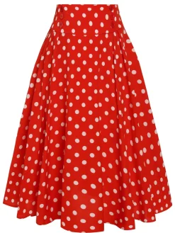Best Retro Stage 1930s High Waist Contrast Polka Dots Skirt