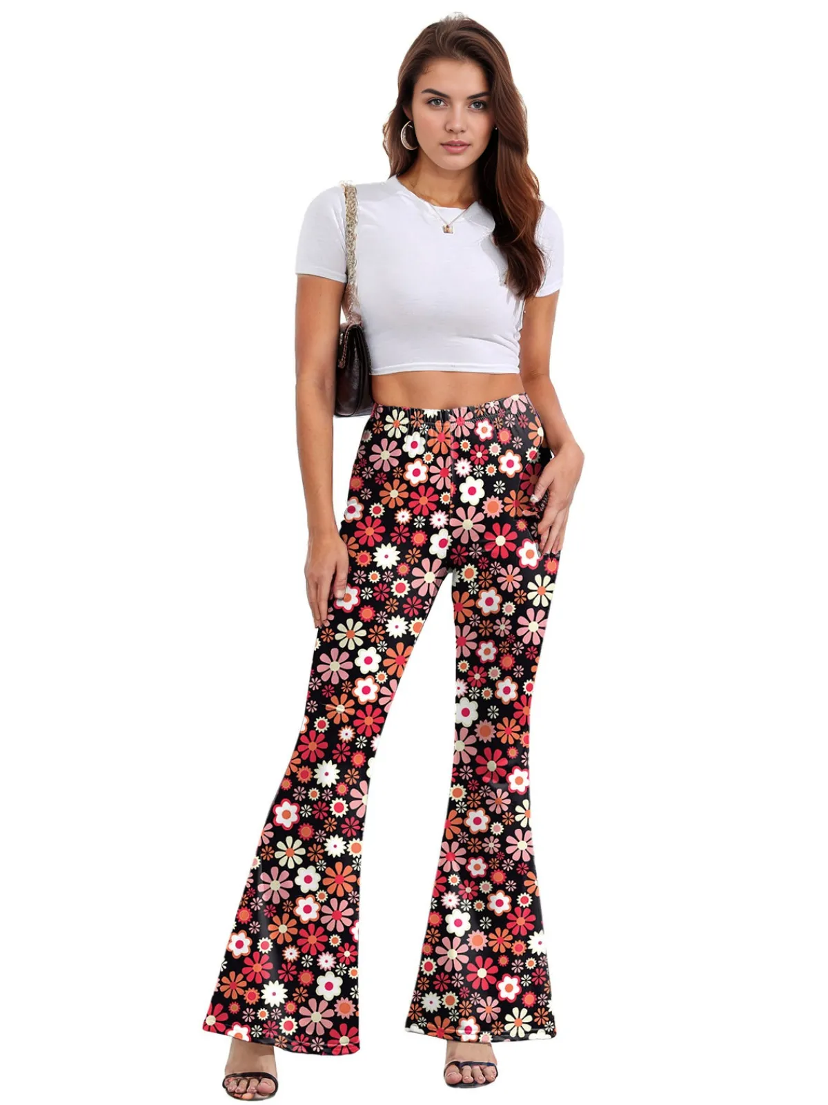 New Retro Stage 1960s High Waist Floral Flare Pants