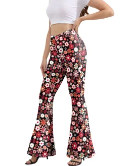New Retro Stage 1960s High Waist Floral Flare Pants