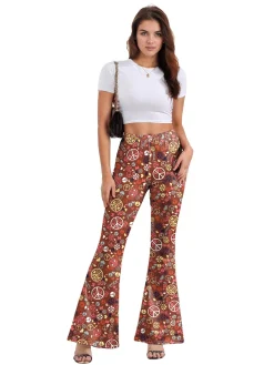 New Retro Stage 1960s High Waist Floral Flare Pants