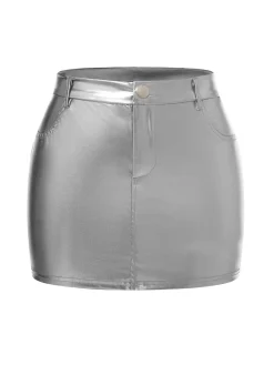 Discount Retro Stage 1960s High Waist Shiny Metallic Mini Skirt