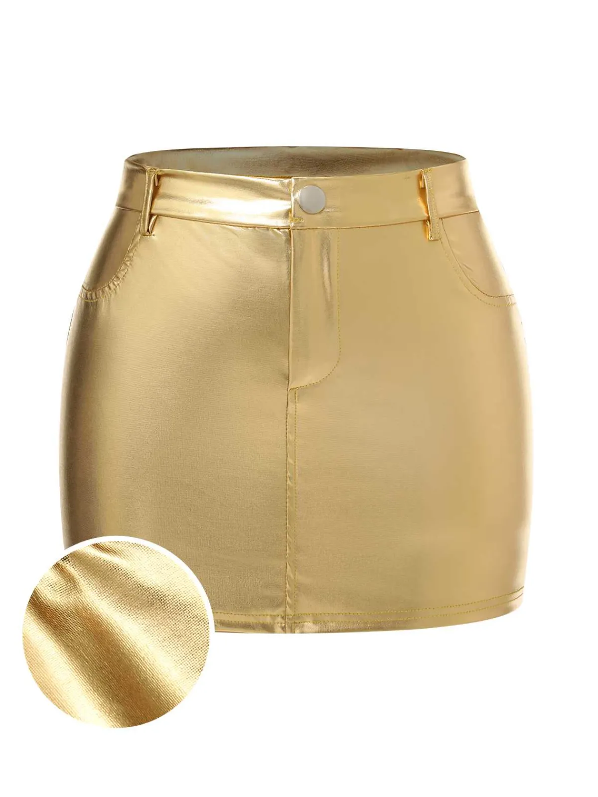 Discount Retro Stage 1960s High Waist Shiny Metallic Mini Skirt