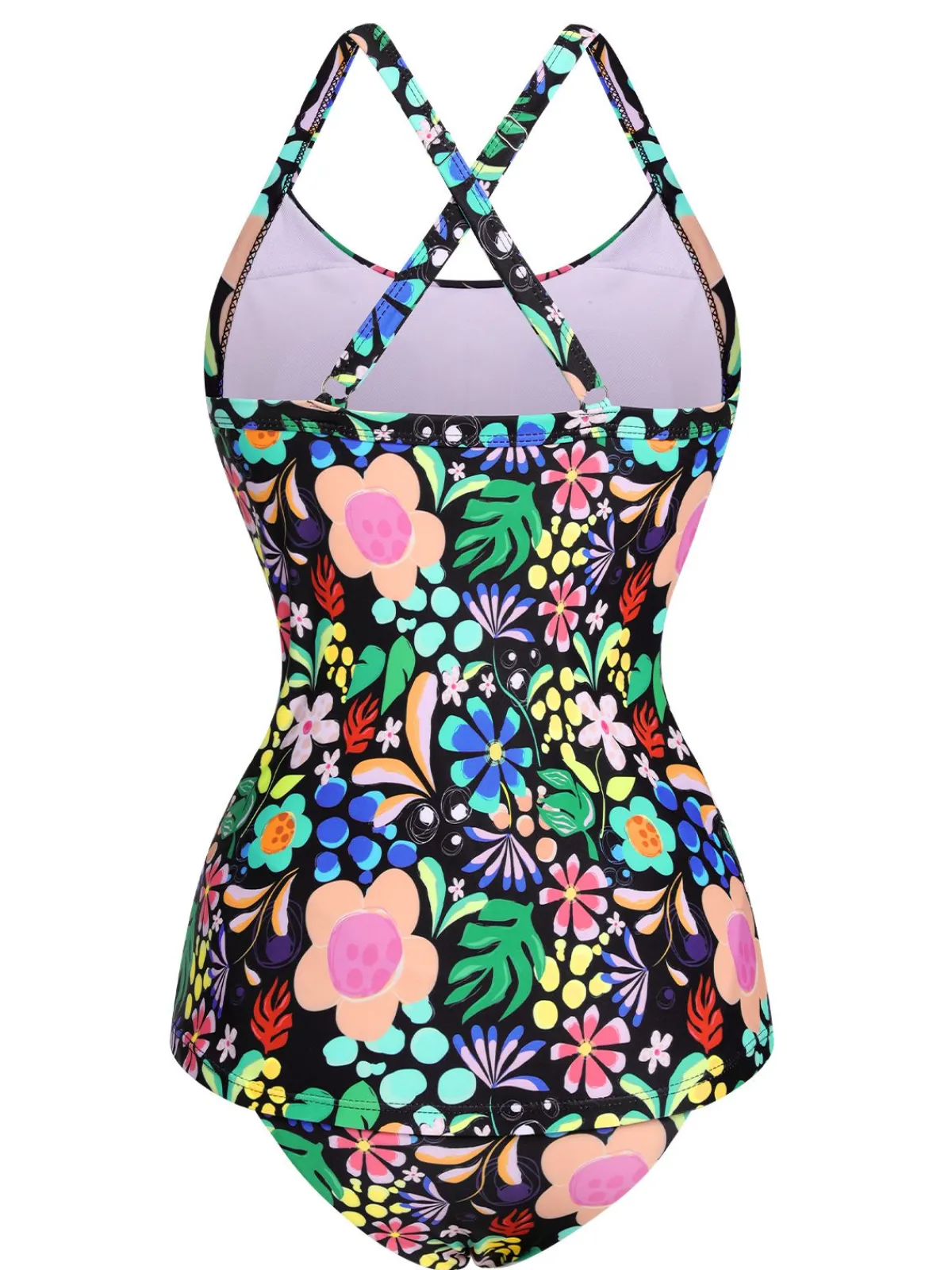Sale Retro Stage 1970s Hippie Strap One-Piece Swimsuit Floral
