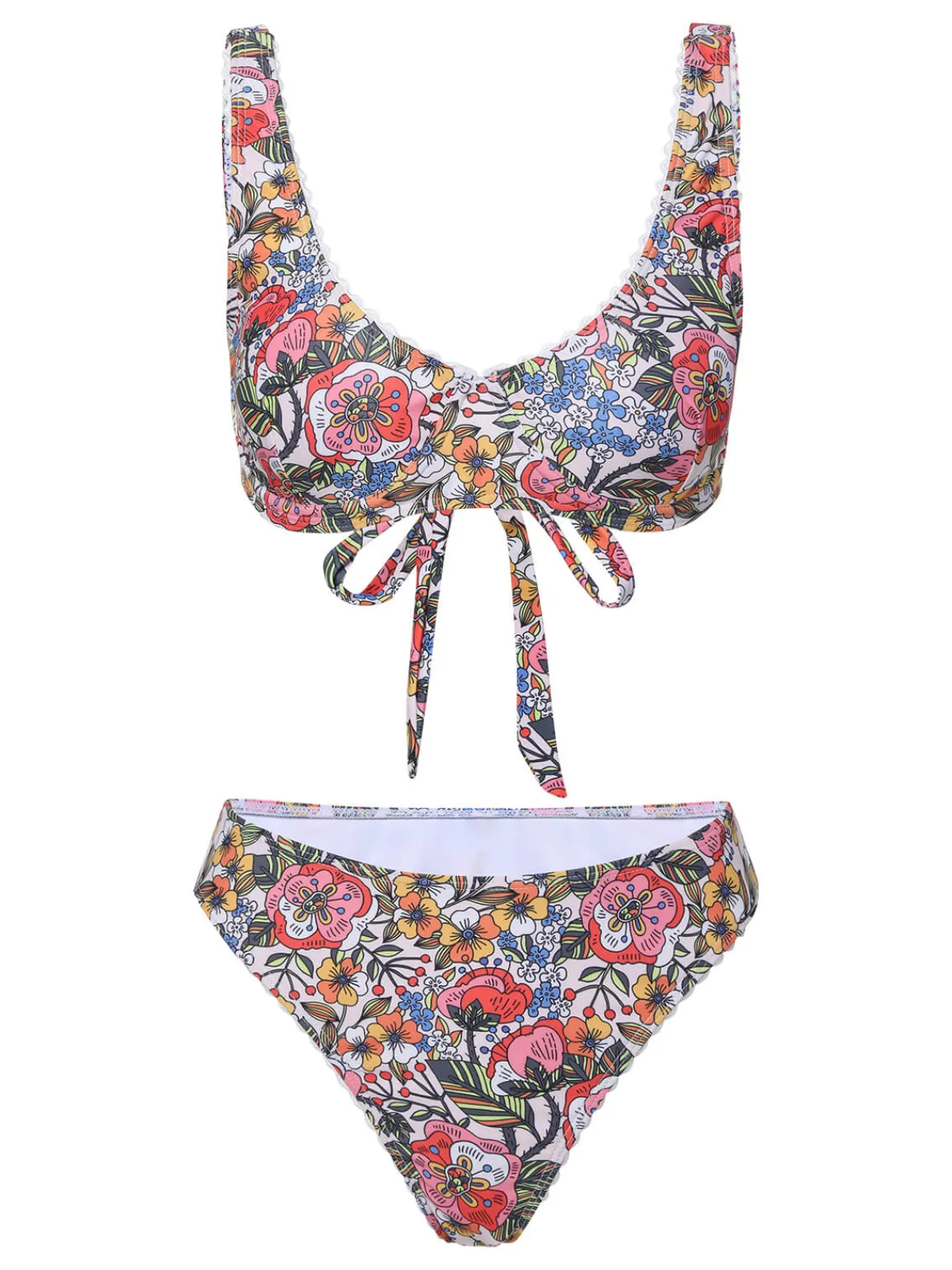 Discount Retro Stage 1970s Hippie Floral Wide Strap Swimsuit Pink
