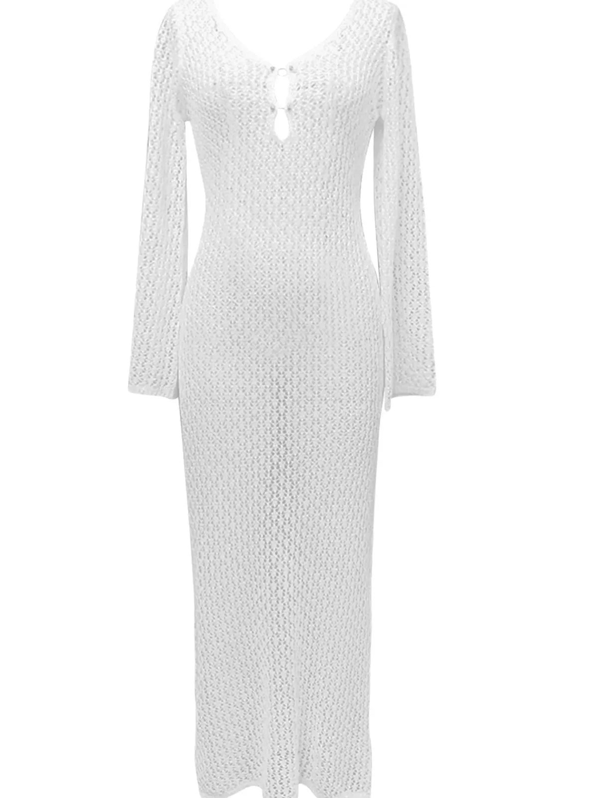 Fashion Retro Stage 1960s Hollow Knitted Maxi Dress Cover-Up