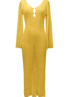 Fashion Retro Stage 1960s Hollow Knitted Maxi Dress Cover-Up