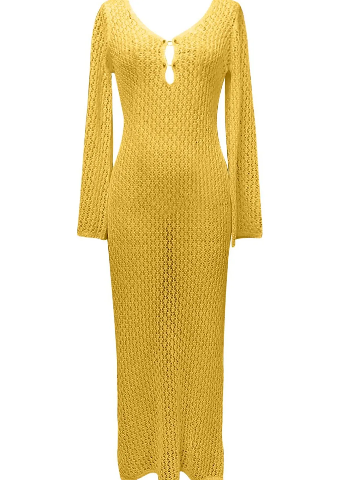 Fashion Retro Stage 1960s Hollow Knitted Maxi Dress Cover-Up