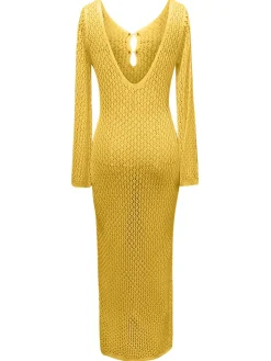 Fashion Retro Stage 1960s Hollow Knitted Maxi Dress Cover-Up
