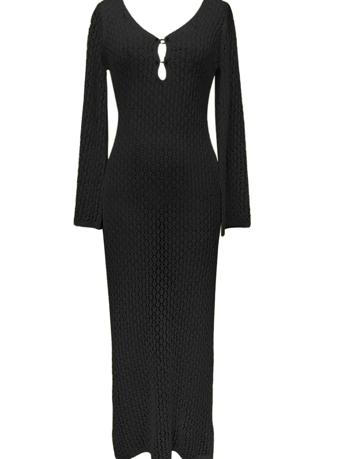 Fashion Retro Stage 1960s Hollow Knitted Maxi Dress Cover-Up