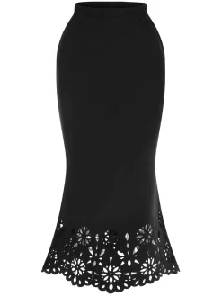 Best Retro Stage 1930s Hollow Out Solid Fishtail Skirt