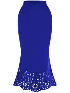 Best Retro Stage 1930s Hollow Out Solid Fishtail Skirt