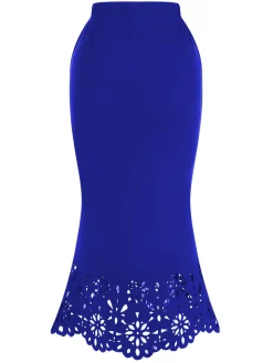 Best Retro Stage 1930s Hollow Out Solid Fishtail Skirt