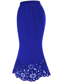 Best Retro Stage 1930s Hollow Out Solid Fishtail Skirt